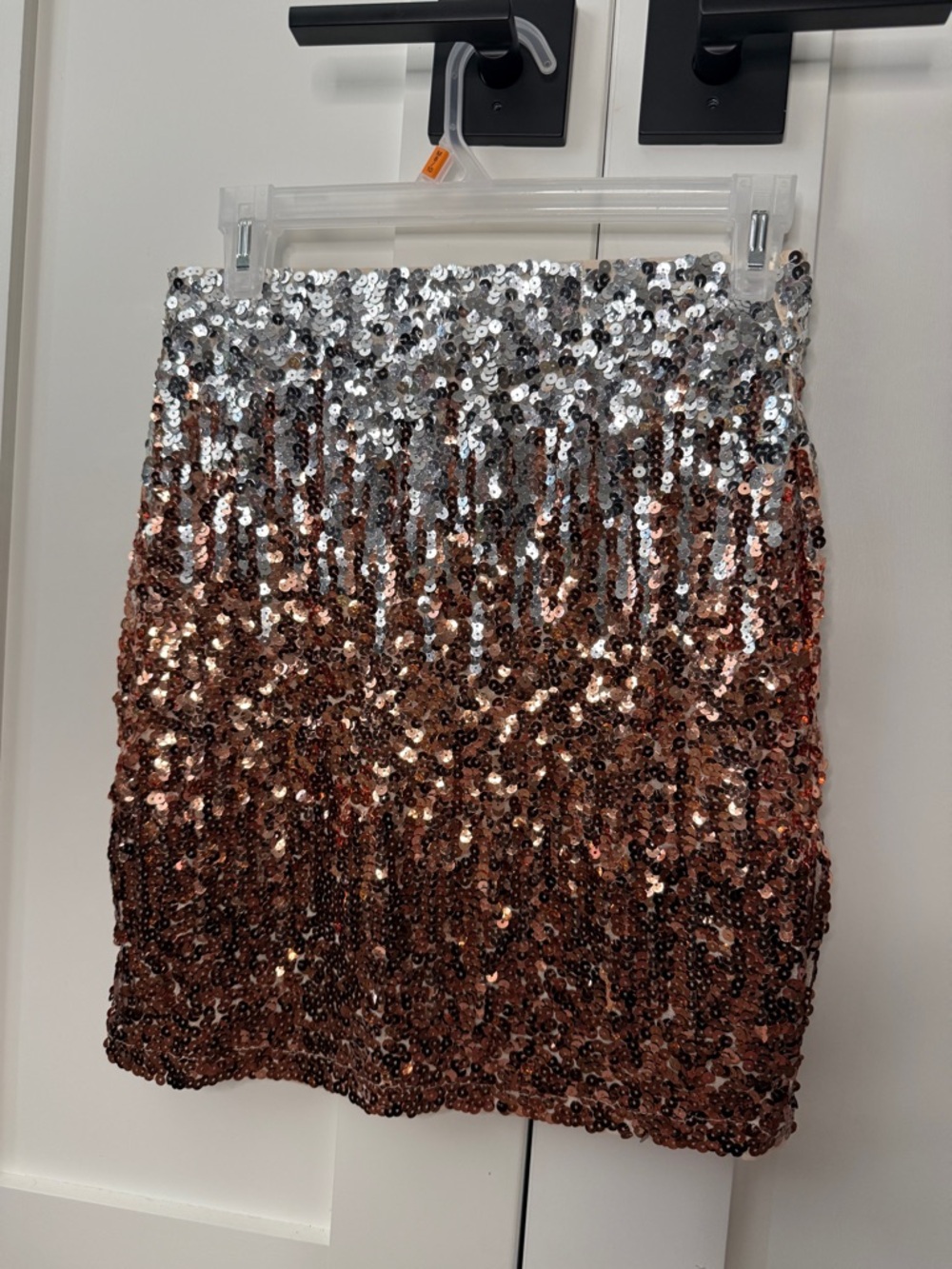 NWT Sequin Ombre Mini Skirt in Silver to Rose Gold, size Medium